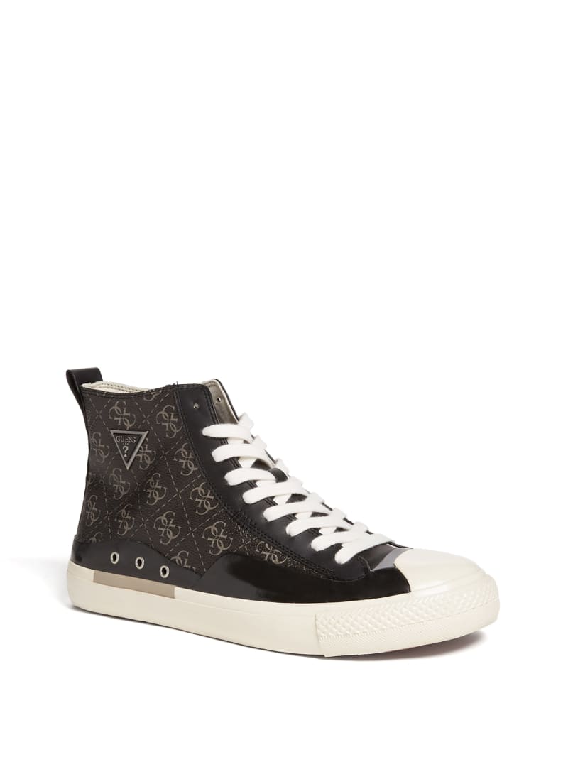 Trampki Męskie Guess Aviano High-Top Logo Czarne | 2765098-AN