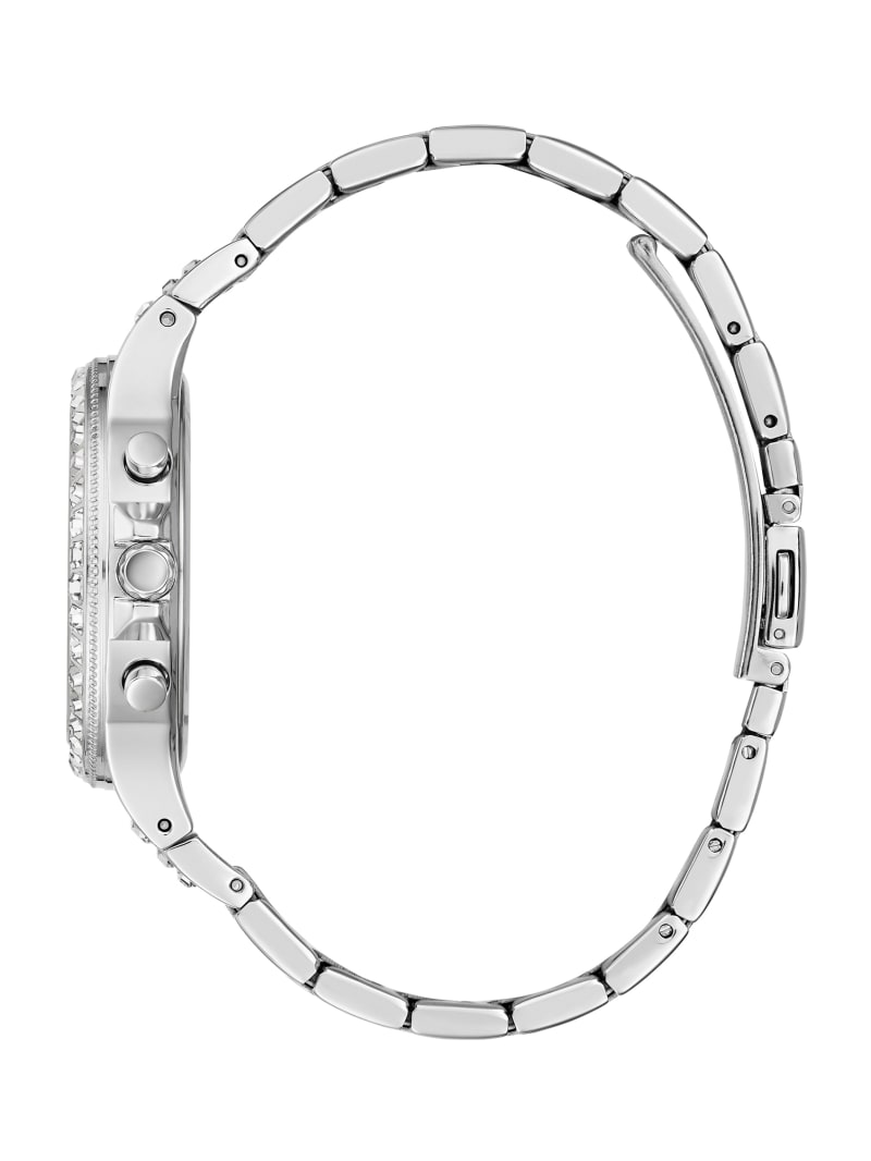 Zegarek Damskie Guess Silver-Tone and Rhinestone Wielofunkcyjny Srebrne | 1945786-DX