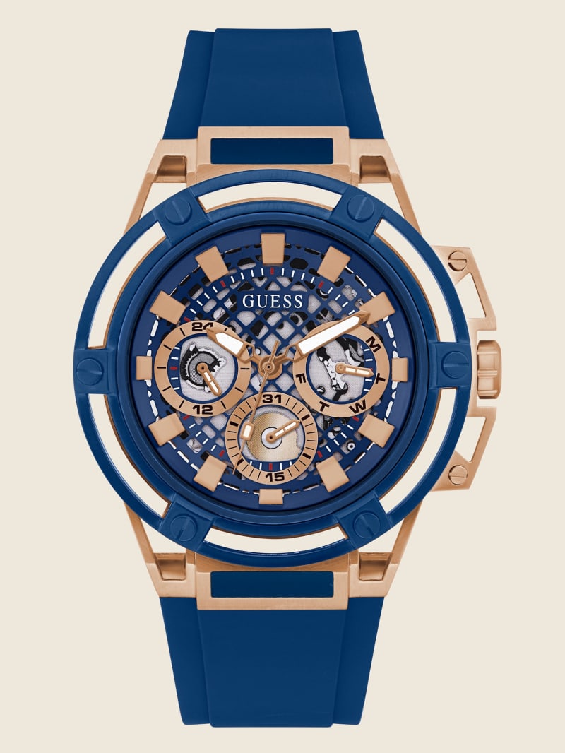 Zegarek Męskie Guess Blue and Rose Gold-Tone Wielofunkcyjny Niebieskie | 6503178-DJ