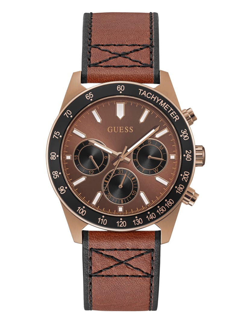 Zegarek Męskie Guess Coffee-Tone and Brown Skórzane Wielofunkcyjny Brązowe | 7130642-WG