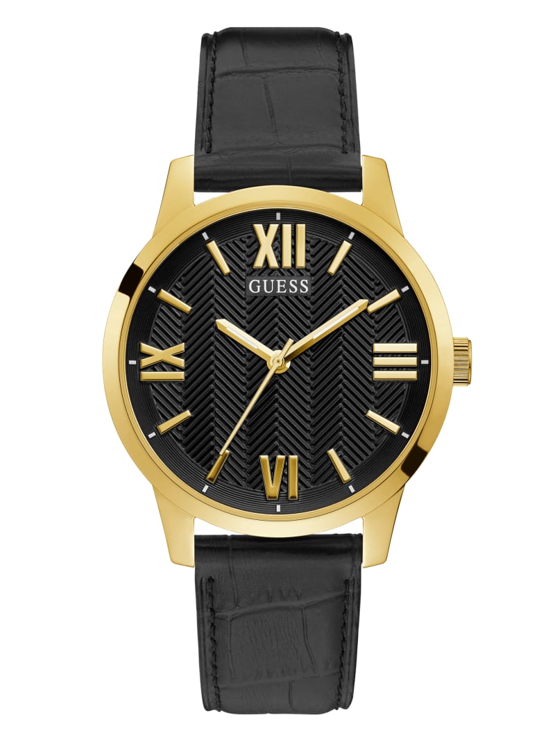 Zegarek Męskie Guess Gold-Tone Croc Paskiem Analog Czarne | 4635920-ZW