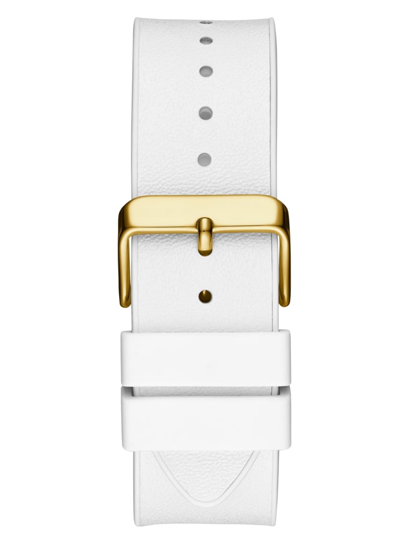 Zegarek Męskie Guess Gold-Tone and White Rectangular Wielofunkcyjny Białe | 7681459-DV