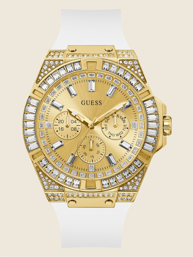 Zegarek Męskie Guess Gold-Tone and Whiteuette Wielofunkcyjny Białe | 8231064-CY