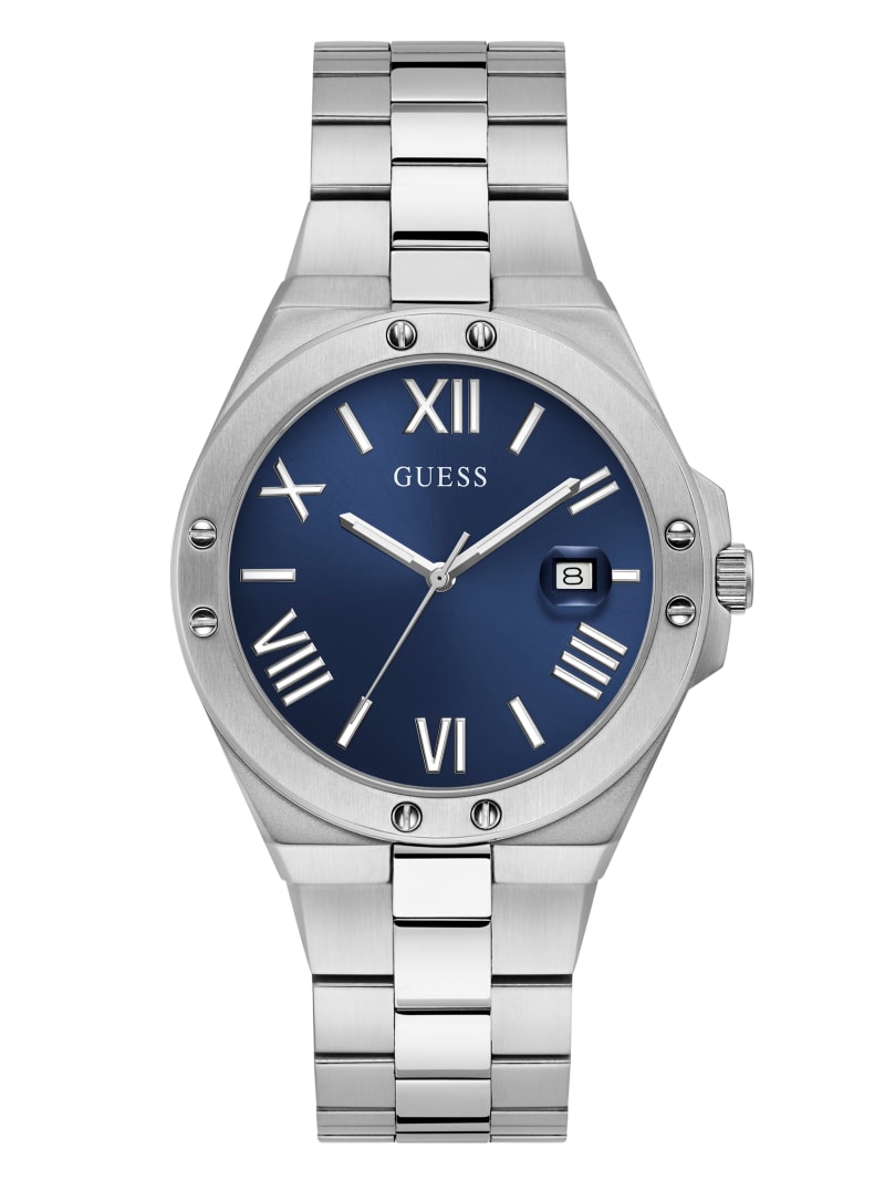 Zegarek Męskie Guess Perspective Silver-Tone and Blue Analog Niebieskie | 8953264-RC