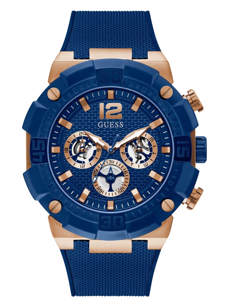 Zegarek Męskie Guess Rose Gold-Tone and Blue Wielofunkcyjny Niebieskie | 3069871-BJ